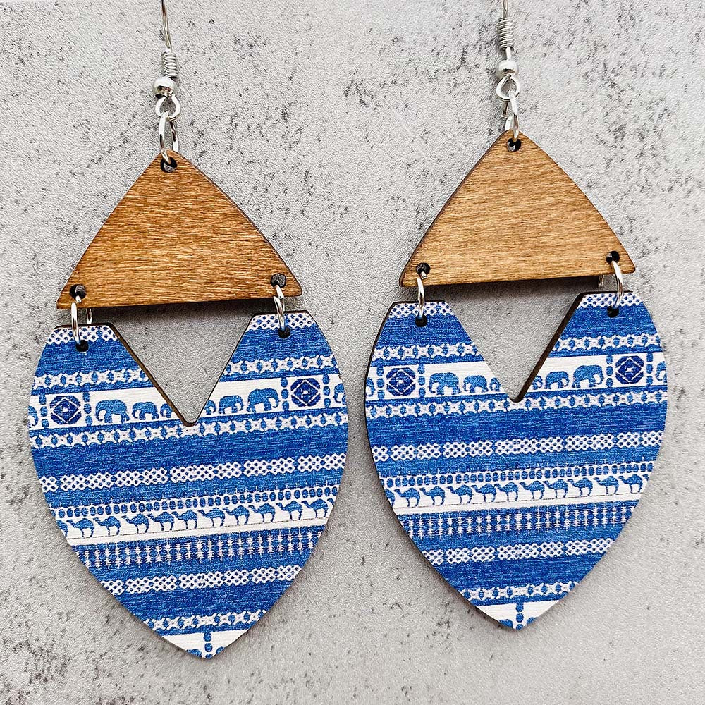 Wholesale Christmas Wooden Christmas Tree Stripe Patchwork Earrings